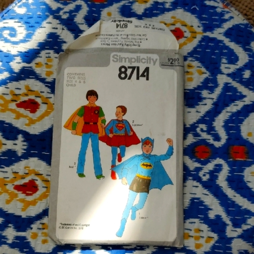 Retro "Simplicity" Robin, Superman, & Batman Children, Sizes 4 & 6